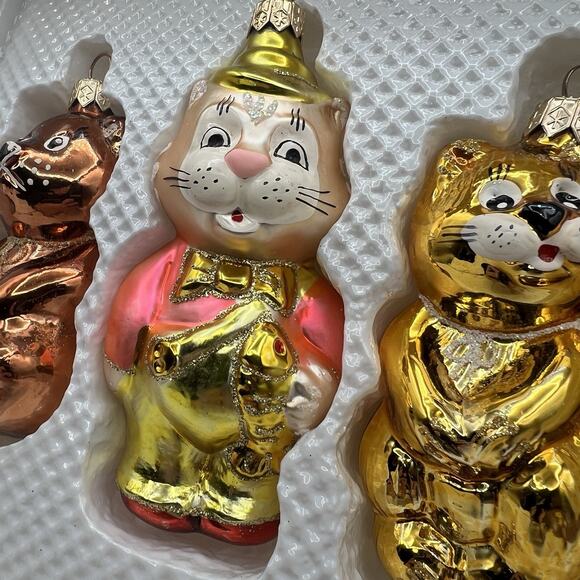 3 Blown Glass Animal Christmas Ornaments Cat Squirrel Bear Ukraine 4" Figural - Picture 4 of 6